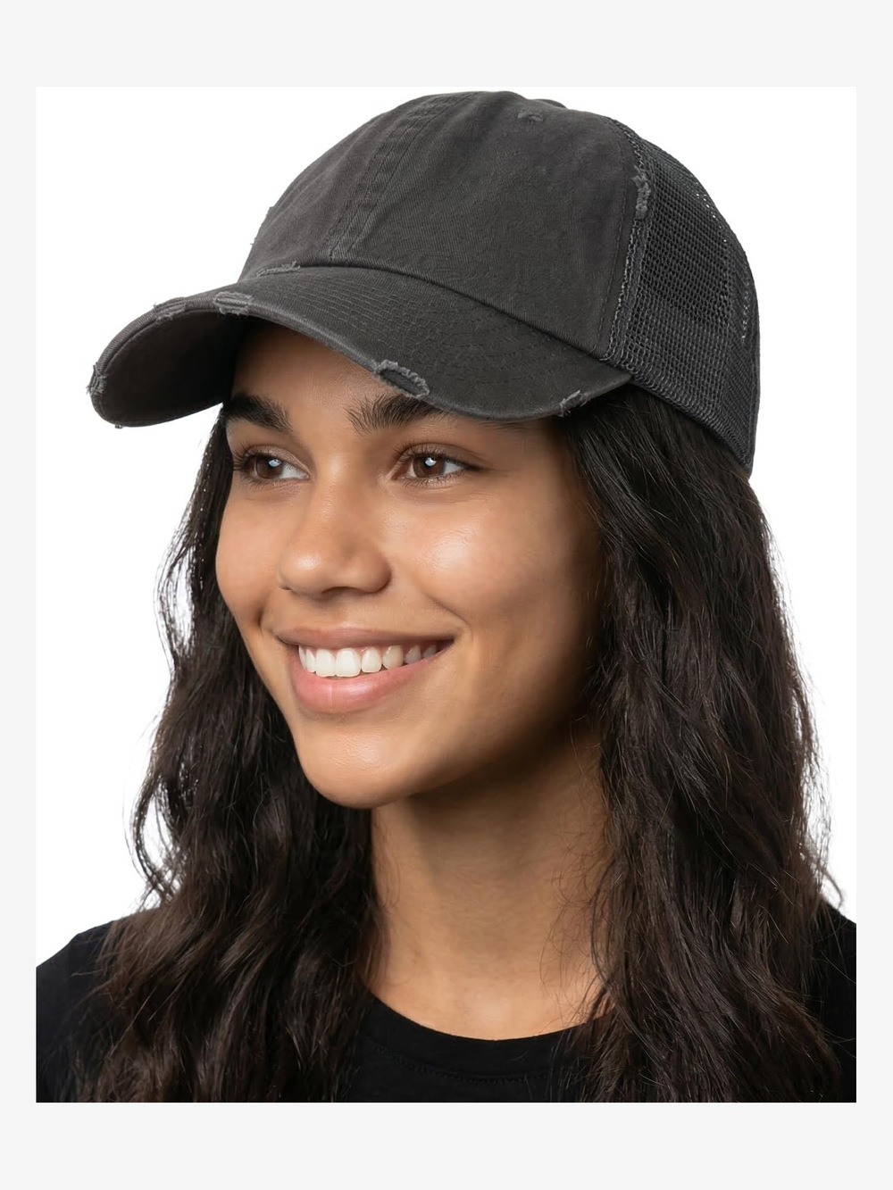 Distressed Mesh Low Profile Trucker Hat | Solid Distressed, Gray | Size OS